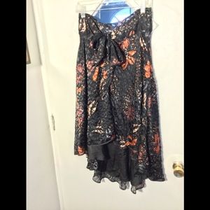 Laser cut silk blend high-low skirt